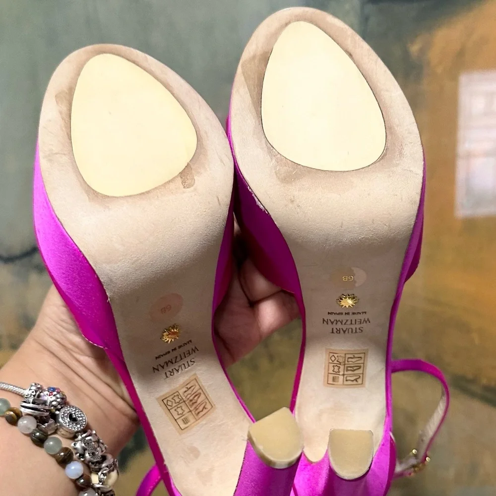 🌹STUART WEITZMAN🌹 Disco Platform Sandals In Bright Pink Size: 6B